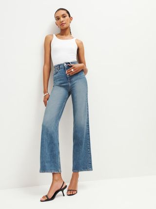 Reformation + Wilder Stretch High Rise Wide Leg Cropped Jeans