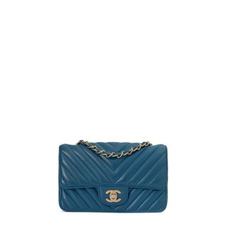 Chanel + Sac Timeless Mini Rectangular en Cuir Bleu