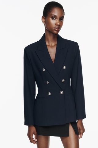 Zara + Textured Double-Breasted Blazer