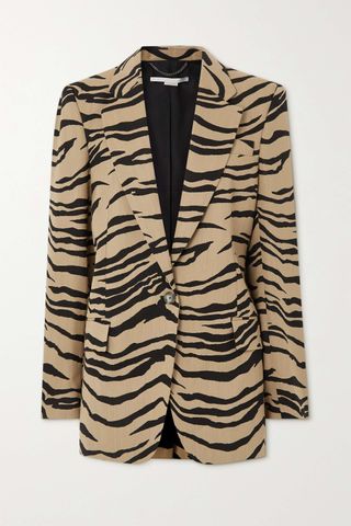 Stella McCartney + Oversized Zebra-Jacquard Wool-Blend Blazer