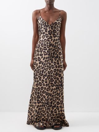 Raey + V-Neck Leopard-Print Silk-Satin Maxi Dress