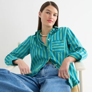 J.Crew + Classic-Fit Cotton Poplin Shirt in Stripe