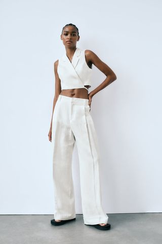 Zara + Linen Blend Full Length Pants
