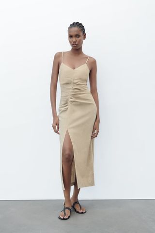Zara + Ruched Linen Blend Slip Dress
