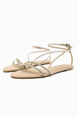 Zara + Rhinestone Strappy Flat Sandals