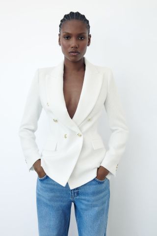 Zara + Double Breasted Textured Blazer