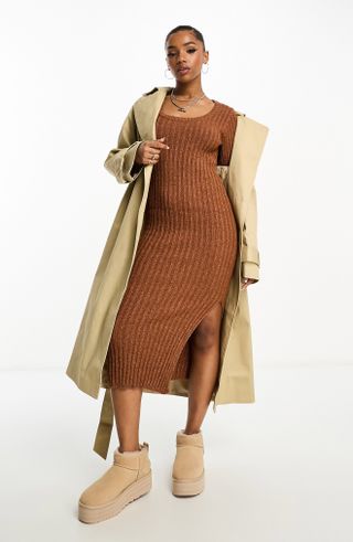 Asos Design + Long Sleeve Midi Sweater Dress