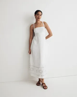 Madewell + Embroidered Eyelet Tie-Back Cami Midi Dress