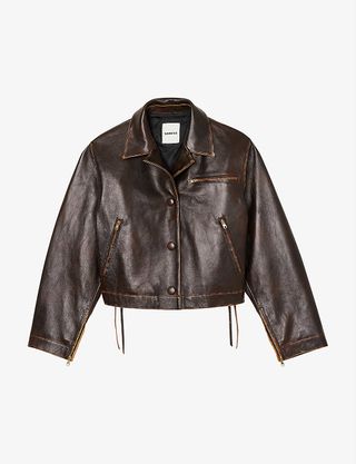 Sandro + Jude Faded-Effect Lace-Up Leather Jacket