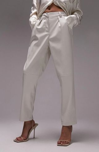 Topshop + Straight Leg Faux Leather Trousers