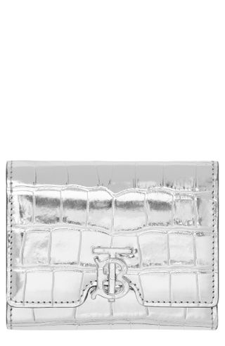 Burberry + TB Monogram Croc Embossed Metalic Leather Wallet