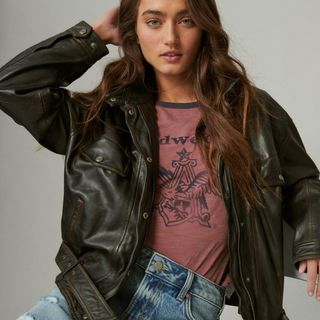 Lucky Brand + Leather Bomber Jacket