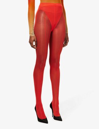 Wolford X Mugler + Exposed Seam Stretch-Woven Tights