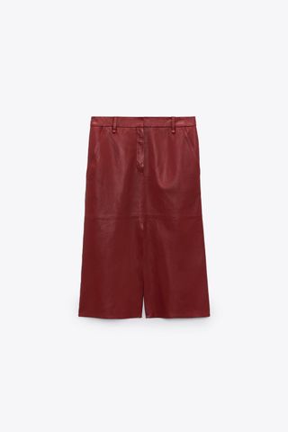 Zara + Leather Midi Skirt