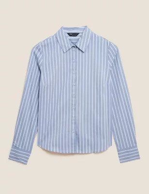 M&S Collection + Cotton Rich Striped Collared Shirt