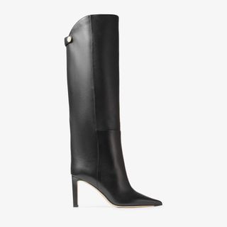 Jimmy Choo + Alizze Knee Boot 85 Black Smooth Leather Knee-High Boots