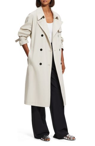 Theory + Sleek Double Breasted Cotton Blend Trench Coat