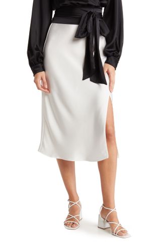 Renee C + Satin Slit Midi Skirt