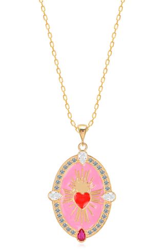 Gabi Rielle + 14K Gold Plated Sterling Silver Sacred Heart CZ Halo Pendant Necklace