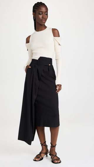 A.W.A.K.E. Mode + High Waisted Asymmetric Midi Pant Skirt