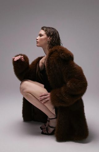Topshop + Faux Fur Longline Coat