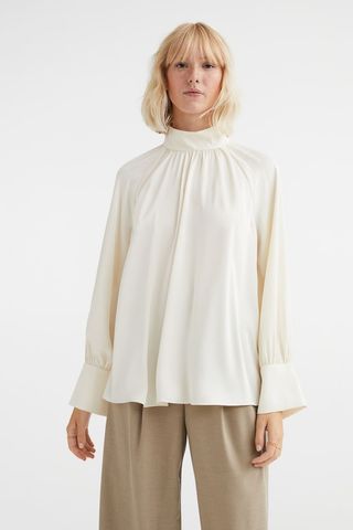 H&M + Balloon-Sleeved Satin Blouse