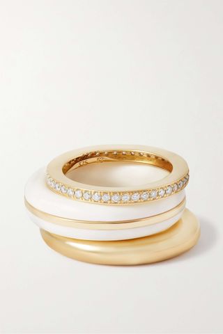 By Pariah + The Albert, Essential Stacking and Triple Eternity Set of Three Gold, 14-Karat Recycled Gold, Agate and Laboratory-Grown Diamond Rings