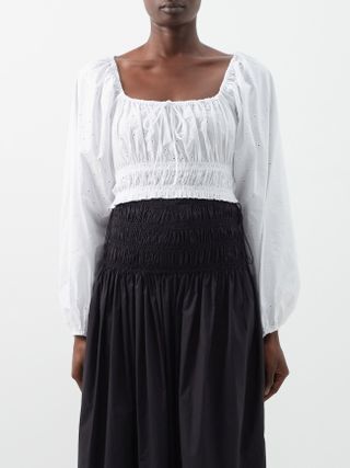 Matteau + Drawstring Square-Neck Broderie Anglaise Top