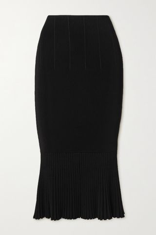 Galvan + Atlanta Pleated Ribbed Stretch-Knit Skirt