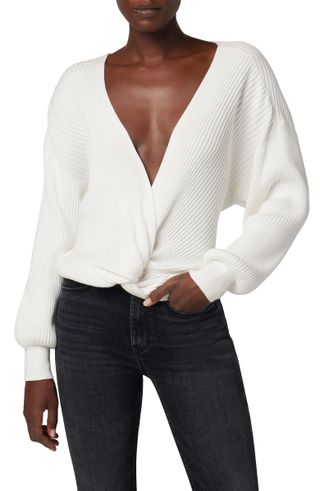 Hudson Jeans + Hudson Plunge Neck Twist Front Cotton Sweater