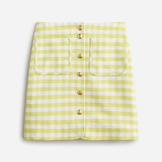 J.Crew + Button-Front Mini Skirt in Gingham Terry Tweed