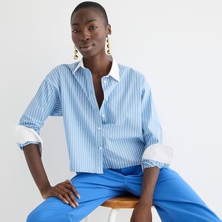 J.Crew + Relaxed-Fit Cropped Cotton Poplin Shirt