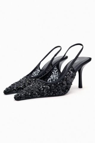 Zara + Sequinned High-Heel Slingback Shoes