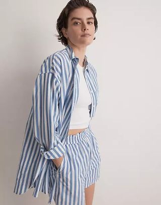 Madewell + The Signature Poplin Oversized Shirt in Springy Stripe