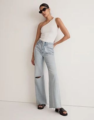 Madewell + Baggy Flare Jeans in Luzon Wash: Knee-Slit Edition