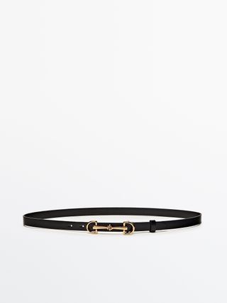 Massimo Dutti + Leather Belt With Double Long Buckle