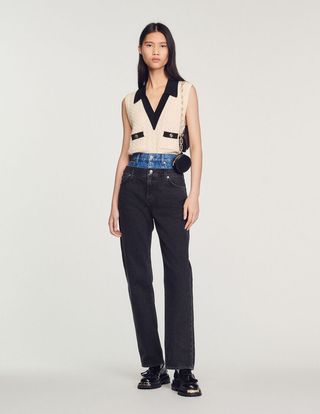 Sandro + Two-Tone Double-Waisted Jeans