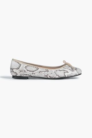 French Sole + Amelie Snake-Print Leather Ballet Flats