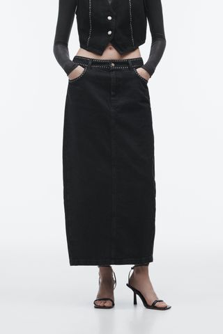 Zara + Studded Denim Skirt