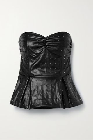 Rotate Birger Christensen + Strapless Studded Recycled-Faux Leather Peplum Top