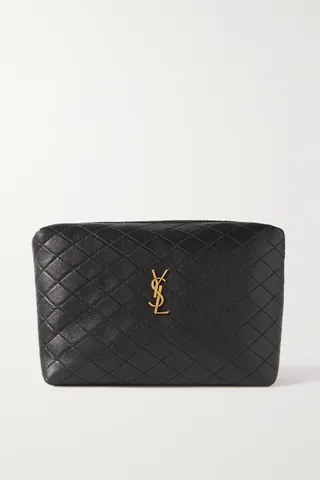 Saint Laurent + Quilted Textured-Leather Pouch