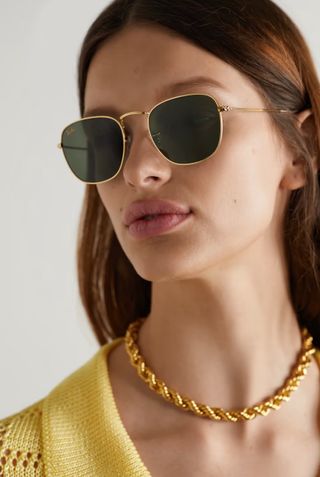 Ray Ban + Frank Square-Frame Gold-Tone Sunglasses