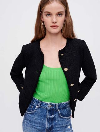 Maje + Belted Shiny Tweed Jacket