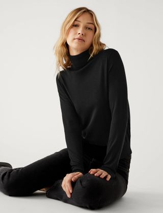 M&S Collection + Pure Merino Wool Roll Neck Jumper