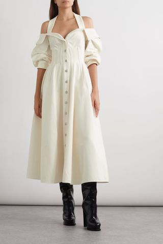 Alexander McQueen + Cold-Shoulder Denim Midi Dress