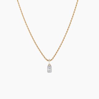 Otiumberg + Solid Gold Rope Chain and Tiny Diamond Alphabet Tag Pendant