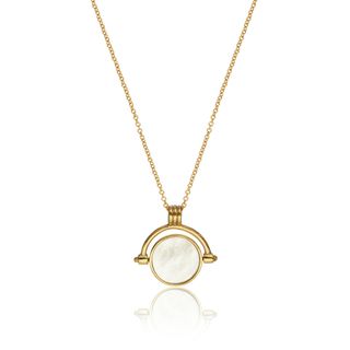 Lily & Roo + Gold Mother of Pearl Engravable Spinning Disc Necklace