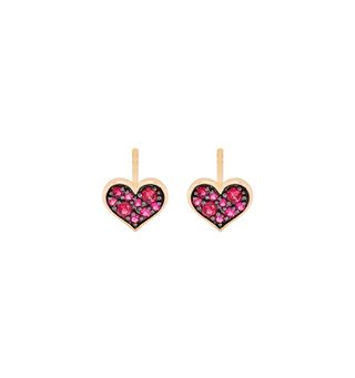 Louise Sinclair + 9ct Yellow Gold Heart Studs With Red Spinel and Black Rhodium Finish