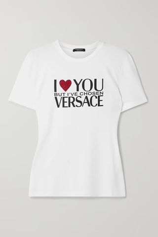 Versace + Embellished Printed Stretch-Jersey T-Shirt