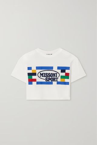 Missoni + Cropped Printed Embroidered Cotton-Jersey T-Shirt